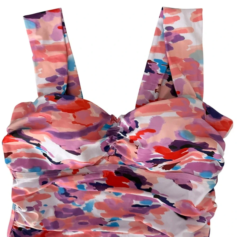 Unbranded‎ Abstract One Piece Swimsuit Womens Medium Pink Multi NWOT Ruched